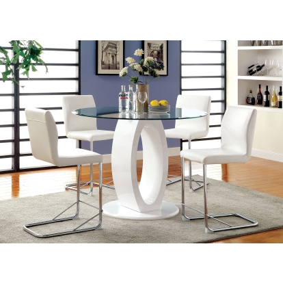 Lodia Contemporary White 5 Piece Round Counter Height Dining Table Set Model CM3825WH-RPT-5PC by Furniture of America