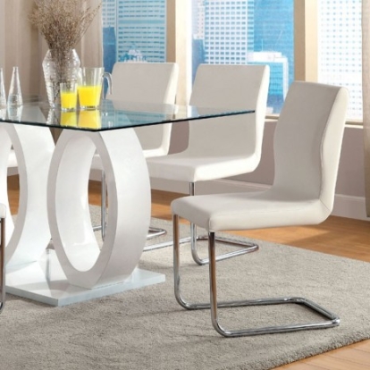 Furniture of America Lodia Contemporary Leatherette Tempered Glass White Dining Table Model CM3825WH-T-TABLE