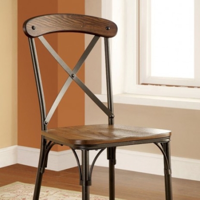 Furniture of America Crosby Industrial Metal with Wood Veneer Natural Elm-Bronze Side Chair (2-Box) Model CM3827SC-2PK