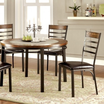 Furniture Of America Hailey Industrial Concrete, Metal, Wood Veneer Natural Elm/Bronze Round Dining Table | CM3828RT