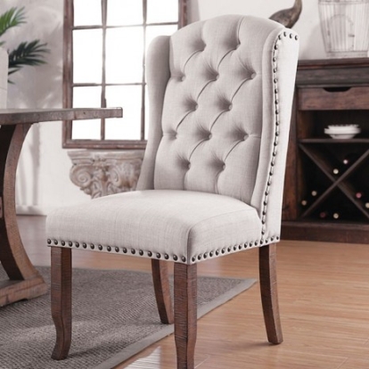 Furniture of America Gianna Rustic Fabric Solid with Wood Veneer Rustic Oak-Ivory Wingback Chair Model CM3829F-SCW-2PK