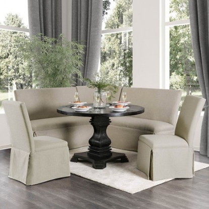 Furniture of America Nerissa Rustic Linen-Like Solid with Wood Veneer Antique Black-Beige Round Table Model CM3840RT-TABLE
