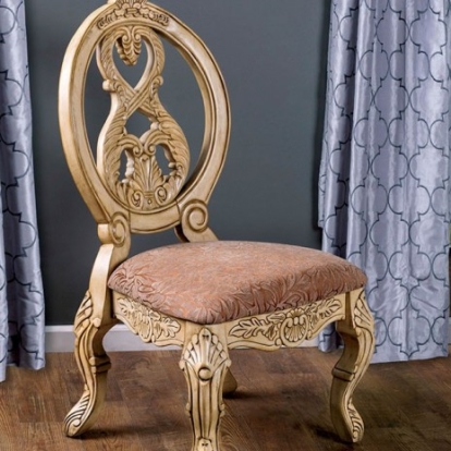 Furniture Of America Tuscany Traditional Fabric, Solid Wood, Wood Veneer, Others Antique White/Beige Side Chair (2/Box) | CM3845WH-SC-2PK