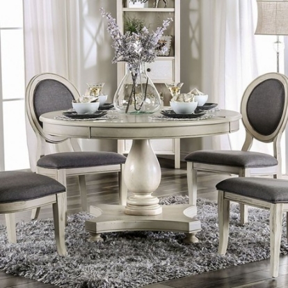 Furniture of America Kathryn Transitional Solid with Wood Veneer Antique White Round Dining Table Model CM3872WH-RT-TABLE