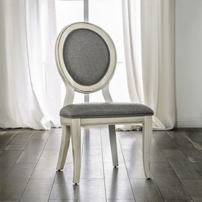 Furniture Of America Kathryn Transitional Fabric, Solid Wood, Wood Veneer, Others Antique White/Gray Side Chair (2/Ctn) | CM3872WH-SC-2PK