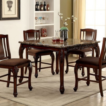 Furniture Of America Johannesburg Traditional Faux Marble, Flannelette, Solid Wood, Wood Veneer, Others Brown Cherry Counter Ht. Table | CM3873PT