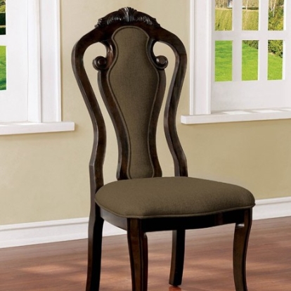 Furniture of America Rosalina Transitional Fabric Solid with Wood Veneer Walnut-Beige Side Chair (2-Ctn) Model CM3878SC-2PK