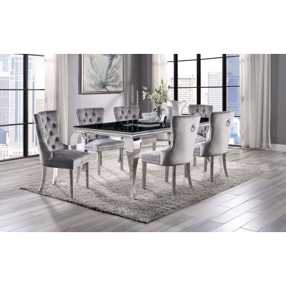 Neuveville Glam Black/Chrome 7 Piece Dining Table Set Model CM3903BK-T-7PC-261GY by Furniture of America