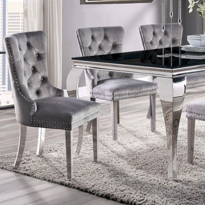 Furniture of America Neuveville Glam Stainless Steel Tempered Glass Black-Chrome Dining Table Model CM3903BK-T-TABLE