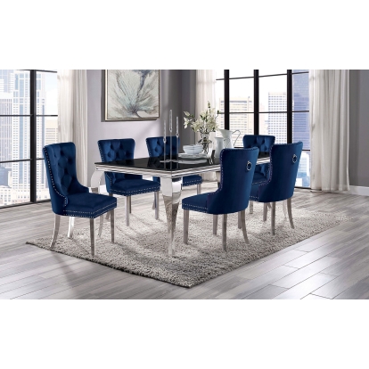 Neuveville Glam Black/Chrome 7 Piece Dining Table Set Model CM3903BK-T-7PC-261NV by Furniture of America