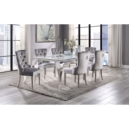 Neuveville Glam White/Chrome 7 Piece Dining Table Set Model CM3903WH-T-7PC-261GY by Furniture of America
