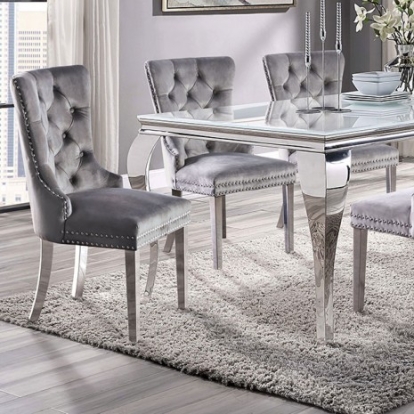 Furniture of America Neuveville Glam Stainless Steel Tempered Glass White-Chrome Dining Table Model CM3903WH-T-TABLE
