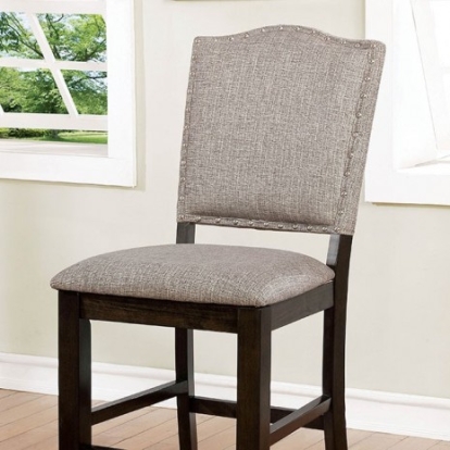 Furniture Of America Teagan Transitional Fabric, Wood, Others Dark Walnut/Gray Counter Ht. Chair (2/Ctn) | CM3911PC-2PK