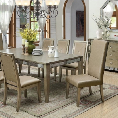 Furniture Of America Echo Contemporary Solid Wood, Wood Veneer, Others Antique Gold Dining Table | CM3980T
