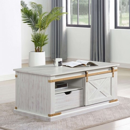 Furniture Of America Bacerra Rustic Metal, Solid Wood, Others Antique White/Gold Coffee Table | CM4018WH-C