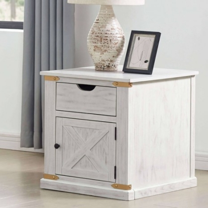 Furniture of America Bacerra Rustic Metal Solid with Wood Antique White-Gold End Table Model CM4018WH-E