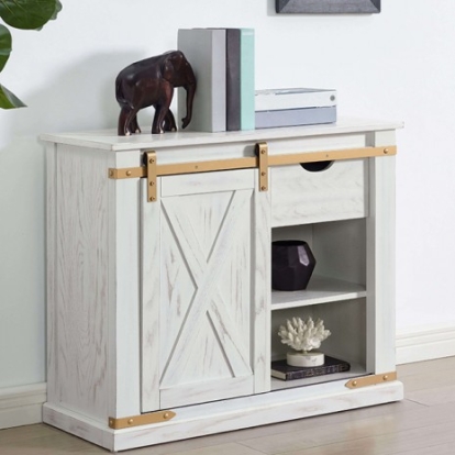 Furniture of America Bacerra Rustic Metal Solid with Wood Antique White-Gold Sofa Table Model CM4018WH-S