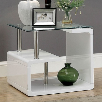 Furniture of America Torkel Contemporary Metal Tempered Glass White-Chrome End Table Model CM4056E