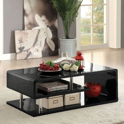 Ninove Contemporary Black/Chrome Coffee Table Model CM4057BK-C by Furniture of America