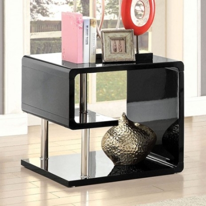Furniture of America Ninove Contemporary Lacquer Metal with Wood Black-Chrome End Table Model CM4057BK-E