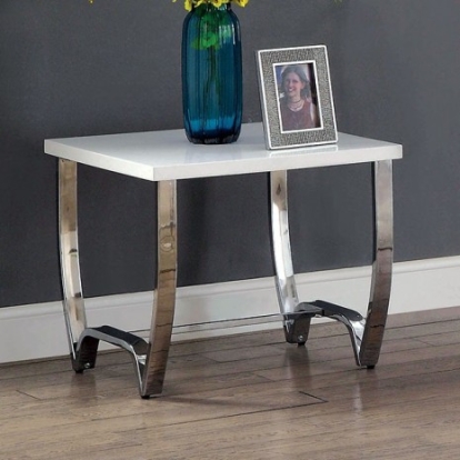 Furniture Of America Trina Contemporary Lacquer, Metal, Others White/Chrome End Table | CM4058E