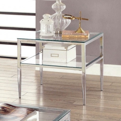 Furniture Of America Tanika Contemporary Metal, Tempered Glass Chrome End Table | CM4162CRM-E-PK