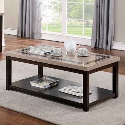 Furniture of America Rosetta Transitional Faux Marble Solid with Wood Veneer Dark Walnut Coffee Table Model CM4187C