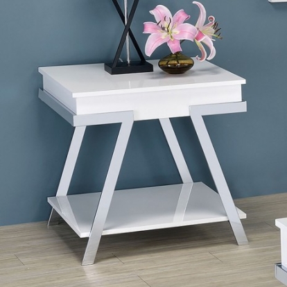 Furniture of America Titus Contemporary Steel Paper Veneer White-Chrome End Table Model CM4193WH-E