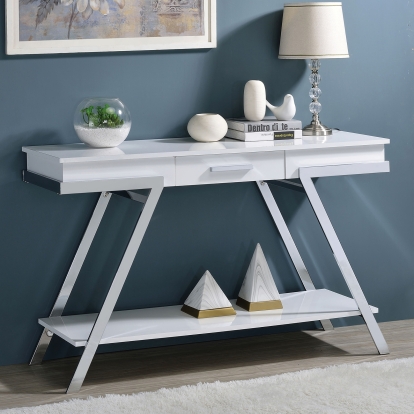 Titus Contemporary White/Chrome Sofa Table Model CM4193WH-S by Furniture of America