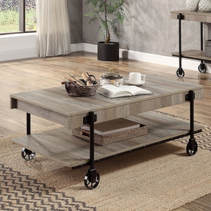 Furniture of America Lobb Industrial Steel Paper Veneer Natural Tone-Black Coffee Table Model CM4217A-C