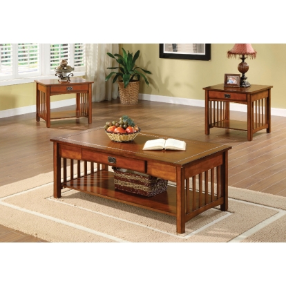 Seville Transitional Antique Oak 3 Piece Table Set (1C-2E) Model CM4245-3PK by Furniture of America