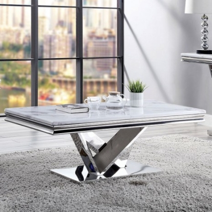 Furniture of America Villarsglane Glam Faux Marble Stainless Steel Chrome Coffee Table Model CM4284C-TABLE