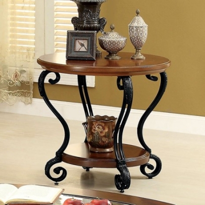 Furniture of America May Traditional Glass Metal with Wood Brown Cherry End Table Model CM4326E