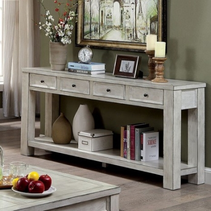 Furniture of America Meadow Rustic Solid with Wood Veneer Antique White Sofa Table Model CM4327WH-S