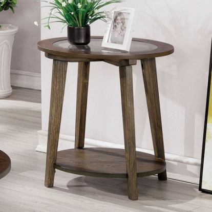 Furniture of America Uriel Mid-Century Modern Tempered Glass Solid with Wood Veneer Dark Oak End Table Model CM4345E