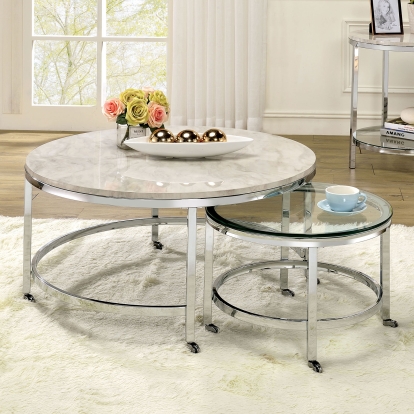 Shauna White/Chrome Coffee Table with Nesting Table Model CM4354C by Furniture of America