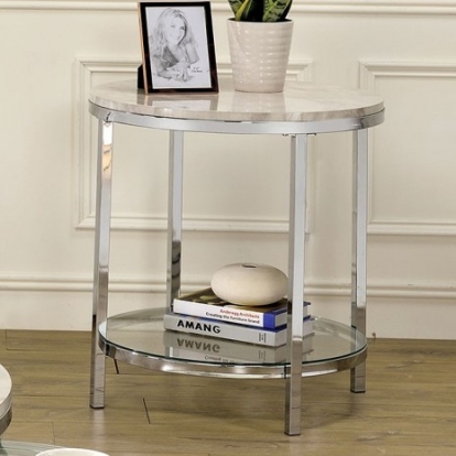 Furniture Of America Shauna Contemporary Faux Marble, Metal, Others White/Chrome End Table | CM4354E