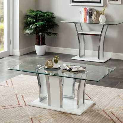 Furniture of America Staten Contemporary Metal Tempered Glass Glossy White-Chrome Coffee Table Model CM4372WH-C-PK