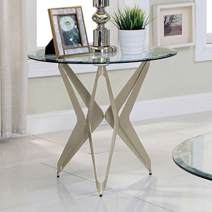 Furniture of America Alvise Contemporary Glass Steel Champagne End Table Model CM4377E-TABLE