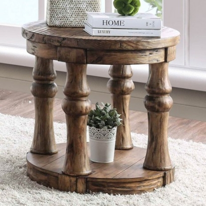 Furniture of America Mika Rustic Solid with Wood Veneer Antique Oak End Table Model CM4424A-E