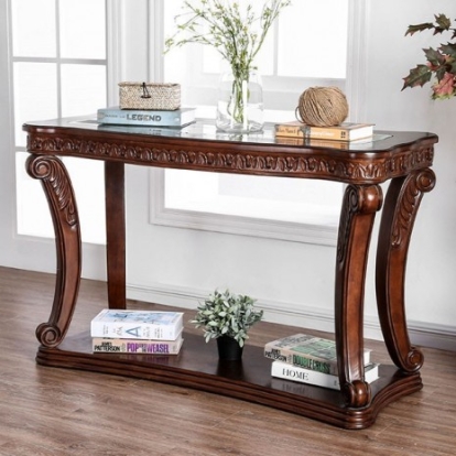 Furniture of America Walworth Traditional Tempered Glass Solid with Wood Dark Oak Sofa Table Model CM4428S