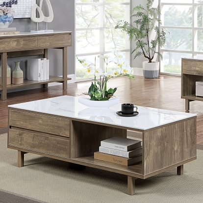 Euterpe White/Natural Coffee Table Model CM4465C-TABLE by Furniture of America