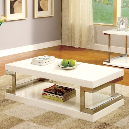 Meda White/Chrome Coffee Table Model CM4486C by Furniture of America
