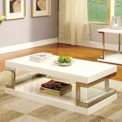 Furniture of America Meda Contemporary Lacquer Metal White-Chrome Coffee Table Model CM4486C