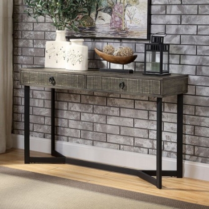 Furniture of America Veblen Industrial Metal Solid with Wood Dark Oak-Espresso Side Table Model CM4498S