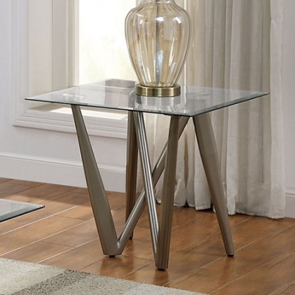 Furniture of America Wohlen Contemporary Glass Steel Champagne End Table Model CM4510E-TABLE