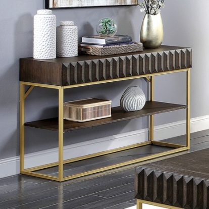 Furniture of America Augsburg Contemporary Metal Solid with Wood Veneer Walnut-Gold Sofa Table Model CM4545WN-S