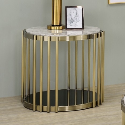 Furniture of America Ofelia Glam Faux Marble Glass Steel Antique Brass-Black End Table Model CM4558E