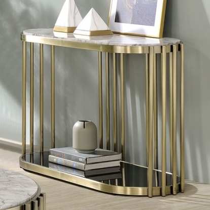 Furniture of America Ofelia Glam Faux Marble Glass Steel Antique Brass-Black Sofa Table Model CM4558S