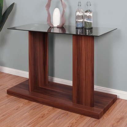 Furniture of America Mannedorf Contemporary Tempered Glass Paper Veneer Black-Dark Walnut Sofa Table Model CM4567A-S